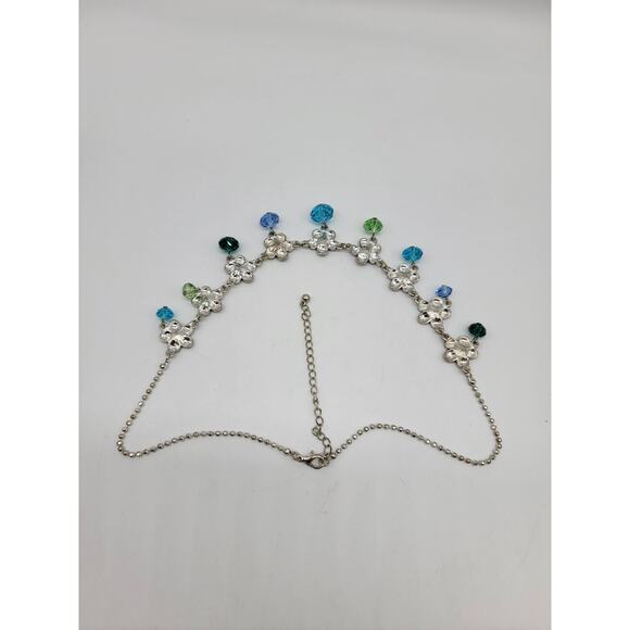 Silver Tone Beaded Pendant Necklace Crystal Charm Statement Necklace Blue Green - Picture 4 of 8